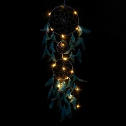 ilu ILU® Dream Catcher with Lights, Wall Hangings, Crafts, Home Décor, Handmade for Bedroom, Balcony, Garden, Party, Café, Decoration, Wedding, Decorative, Blue Feathers (17 cm Diameter) image 5