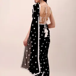 sizu Suzu Women's Polka Dot Embroidered Georgette Saree with Unstitched Blouse with Pearl White Gota Work Embroidery image 2