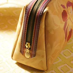 Pure Home + Living Yellow Printed Faux Leather Vanity Pouch - Largefor Girls,Makeup Box Vanity, Makeup Kit, Makeup Pouch, Cosmetic Bag, Makeup Brush Organizer and Vanity Bag (Pack of 1) image 2