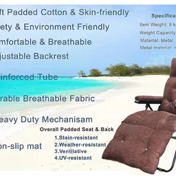 spacecrafts Recliner Folding Easy Chair | 5 Adjustable Postions | Cushioning | Portable & Space Saving Easy Chair For Home Relax Old Age | Brown - Mild Steel Tubular image 3