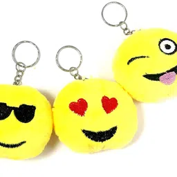 evisha Fluffy/Soft Smiley/Emoji Key Ring/Key Chain for Gift or Personal use.(Pack of 3) Assorted Mood image 2