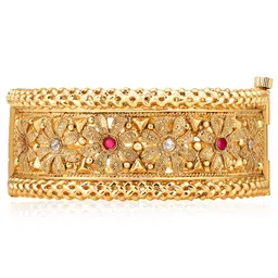 peora Gold Plated Thick Single Piece Synthetic Stone Studded Openable Kada Bangle Traditional Jewellery for Women image 5