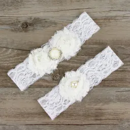 funpa 2PCS Wedding Prom Party Bridal Garter Set Elegant Elastic Floral Garter Lace Garter image 2