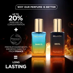 BELLAVITA Narco & Devil | Long Lasting 2x20ml EDP Perfume for Man and Woman | with Bergamot, Jasmine & Vanilla | Premium Unisex Fragrance for Men and Women image 3