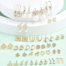 zaveri pearls Set of 25 Gold Tone Contemporary Studs & Drop Earrings For Women-ZPFK15140 image 2