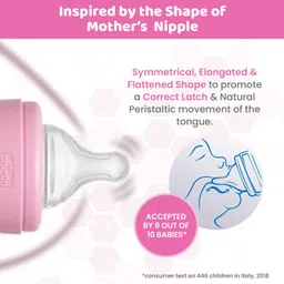Chicco Well-Being Glass Feeding Bottle for Babies (120ml, Slow Flow) | Premium Borosilicate Glass for High Durability | Elongated Teat for Correct Latch | Comes with Anti-Spill Cap | BPA Free (Pink) image 4