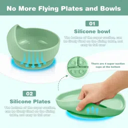 NILZONE Baby Weaning Set, 8 Pcs Silicone Feeding Set Includes Adjustable Bib, Divided Plate, Suction Bowl, Drinking Cup, Fork, and Spoon for Babies Toddlers Kids image 5