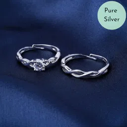 the marketvilla Pure 925 Silver Couples Ring - Chandi ki Matching Rings For Couple, Couple Rings for Lovers Pair, Couples Ring Combo Silver (Adjustable Size) image 3