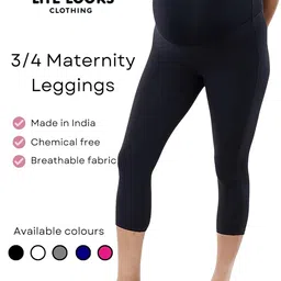 litelooks clothing Litelooks Women's Cotton Lycra 3/4 Capri Maternity Leggings - Comfortable, Seam-Free, High Waist Support, Stretchable Pants for Pre & Post Pregnancy image 2