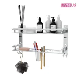 livesup Stainless Steel Multi-use Rack, Bathroom Shelf, Soap Stand/Tumbler Holder/Toothbrush Holder/Bathroom Stand/Bathroom Rack/Bathroom Accessories (Number of Shelves - 2, Silver) image 4