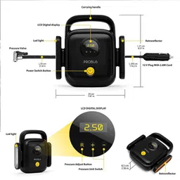 Probus Heavy Duty 150 Psi 4 Cylinders Compact Digital Tyre Inflator Smart Auto Off Air Compressor for Car, Black image 5