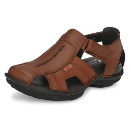 hitz Men's Black Leather Casual Comfort Sandals image 1
