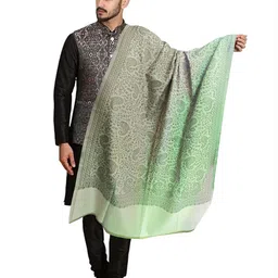 Men's Kashmiri Stylish Woolen Jamawar Ambi Design Shawl, Stole for Men| Perfect for Winter and Gifts [SIZE:40X80 Inches] FAWN-GREEN image 3