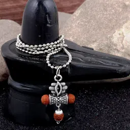 zumrut Solid Sterling Oxidize Silver Plated Shivaya/Shiv Bholenath Third Eye Agate with Premium Texture Damru with Rudraksha Beads Religious Pendant Spiritual Jewellery for Men/Women image 3
