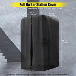 Kingling Pull Up Bar Station Covers, Pull Up Bar Stand Cover for Power Tower Home Strength Training Dip Stands Waterproof & Dustproof Protective Cover - 42''L x40''W x64''H image 3