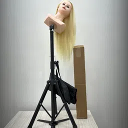 FLUSHIA Steel Dummy Stand | Wig Head Stand Holder for Cosmetology Practice with Foot Pedal,Carrying Bag Black Color image 2