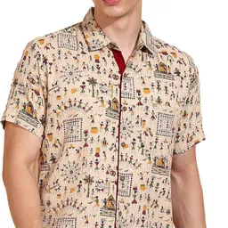 yash gallery Men's Cotton Warli Print Shirt Collar Regular Shirt image 1