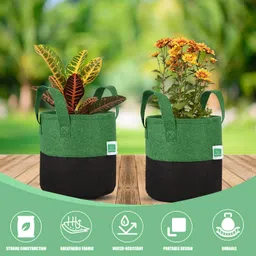 GREENSHEEP Geo Fabric Grow Bags UV Treated Gardening Cotton Pots Terrace Indoor Outdoor Home Balcony Nursery Leafy Vegetable Fruits and Flower (Black & Green Round 400 GSM Size 10x10 Pack of 3) image 4