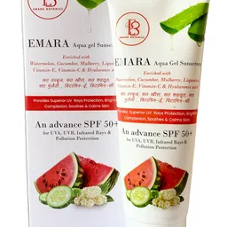 emara botanics EMARA Aqua Gel Sunscreen SPF 50+, Watermelon and Cucumber, with Vitamins and Hyaluronic Acid image 1