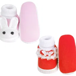 neska moda Set Of 2 Pair Unisex Baby Booties for 6 to 12 Months (Red,Pink) image 5