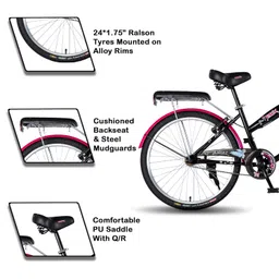Vaux Angel 24T Women Bicycle for Age Group 10+ Years with Basket & Cushion Backseat, Light Weight Ladies Cycle with Alloy Rims & Ralson Tyres,Ideal for Height 4ft+ (Black) image 4