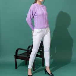wear lusso Women’s Full Sleeves Round Neck Cable Design Pullover Sweater | Pure Woolen Winter Wear image 4