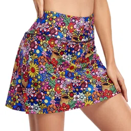 fulbelle Athletic Skirt, Teen Girls Summer Tennis Golf Skorts for Women with Pockets Pencil A Line Skirt High Waisted Elastic 2020 Fashion Juniors Clothes Colorful Flower Small image 4