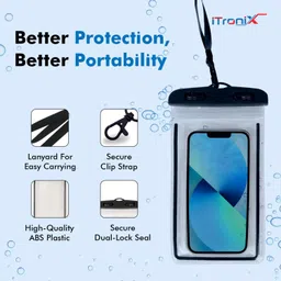 itronix Waterproof Mobile Pouch Cover for All Mobiles, Cellphone Dry Bag Compatible for iPhone, Samsung, Mi, Redmi, Oppo, VIVO, All Other Smartphones up to 6.5 inches (Black) image 3