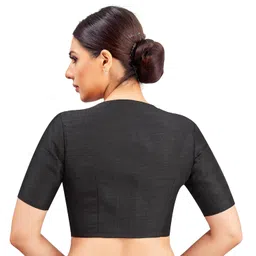 studio shringaar Womens Basic Polyester Short Sleeves Textured Plain Coloured Art Silk Saree Blouse image 2