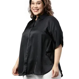 the pink moon Women's Regular Fit Plus Size Black Satin Kaftan Top - (SHR_TIM10W_Black) image 4