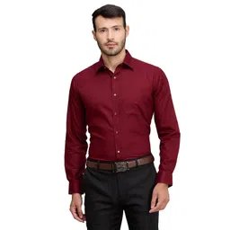 raymond Men's Slim Fit Solid Pattern Pure Cotton Full Sleeve Semi Cut Away Collar Formal Shirt image 1