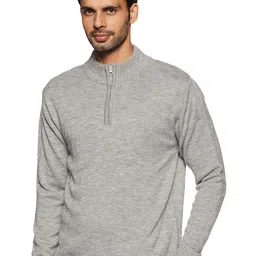 amazon brand - symbol Men's Acrylic Turtle Neck Sweater (SWR-45_Light Grey Melange_Large L) image 1