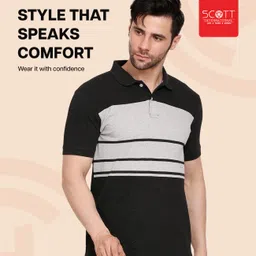 scott international Men's Rich Cotton Regular Fit Striper Polo T-Shirt, Collar Shirt for Men, Cotton Polo image 4