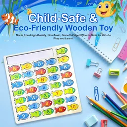 twinkle tots Twinkletots Wooden Fishing Game – Magnetic Fish Catching Activity for Toddlers with Letters & Alphabets| Fishing Toys for Kids of Age Above 2yrs with 2 Poles for Fishing | Montessori image 4