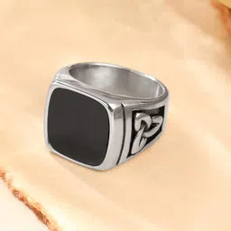 yellow chimes Stainless Steel Square Shaped Silver Rings for Men image 2