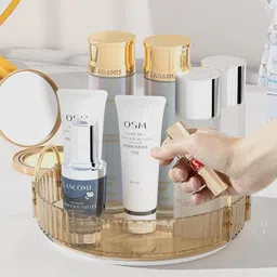 Zollyss 360° Rotating Makeup Organizer,Bathroom Make Up Spinning Holder Rack,Large Capacity Cosmetics Storage Vanity Shelf Countertop,Fits Cosmetics,Perfume,Skincare,Lipsticks (1 Tier,Amber),round image 4