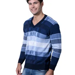 mont connett Men's Woolen V-Neck Printed Design Pullover Heavy Rainbow Fabric Winter Wear Pure Wool Sweaters for Men Fully Warm Pullover Free Size image 3