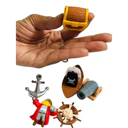 Moira Miniature Pirate Themed Decoration Set, 6 Pieces, Includes Ship Wheel, Treasure Chest, Anchor, Barrel and Figurine image 5