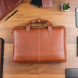 brand leather Genuine Leather Laptop Bag for Men/Office | Fits 14|15.6|16 Inch MacBook | Shoulder Straps | Crossbody Messenger image 5
