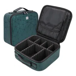 nfi essentials Diamond Print Makeup Box with Dividers Professional Cosmetic Makeup Kit Storage Organizer Travel Toiletry Vanity Make Up Bag Beauty Case for Travel image 1