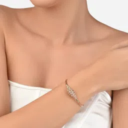 zaveri pearls Set of 2 Rose Gold Cubic Zirconia Contemporary Brass Kada Bracelets For Women-ZPFK13376 image 4