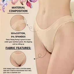 vadik Thong for Women Cotton Underwear Low Rise Panties Woman Solid G-String Sexy Lingerie Panties (in, Alpha, L, Regular, Nude) image 3