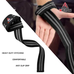 XTRON Weight Lifting Wrist Straps, Wrist Supporter with Cuff Padded, use for Deadlift, Powerlifting, Strong Straps anti-skid Improve Bar Grip & Lift Heavy Weight Gym Workout, Strength Training Fitness Exercise, Accessories for Men & Women, Pack of 2 straps (Wrist Straps, DX.054)Black Grey image 4
