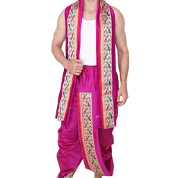 rameshwaram fabrics Cotton Silk Dhoti Kurta Set for Men with Stole, 3 Piece Set image 3