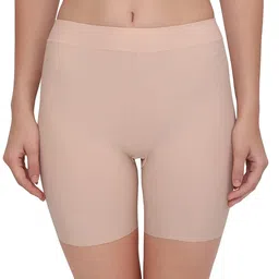 plumbury Women's Seamless Ice Silk Slip Shorts/Cycling Shorts/Under Skirt Shorts, Black/Beige, Size XL-XXL image 1