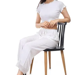 Women's White Designer Palazzo with Stylish Lace Work | Comfortable Fit | Ethnic Bottom Wear by Monis image 5
