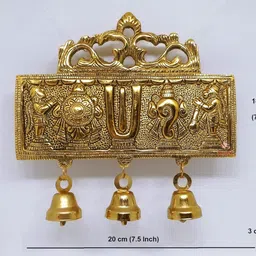 RED DRAGON Metal Vishnu Sanku Chakra Namam With Garuda And Hanuman Door Hanging Bells, Tirupati Balaji Symbol Shankh Tilak For Home & Office Showpiece Figurines, Fantasy, 18 Cm, 3 Gold image 2