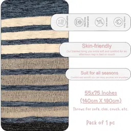 HAKAM Handwoven Striped Pure Chenille Throw Blanket for 3 Seater Sofa – 140x190 cm | Blue Throw for Sofa, Bed, Chair & Travel - Ideal for All Season, Pack-1 image 4