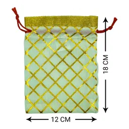 Soul Artisan Potli Bag(Sandal-Cross Checked) with Golden Border for Women, Return Gifts, Wedding, Baby Shower, Bridal Party, Haldi Functions, Dry Fruit and Jewelry Packaging Size 12X18 cm| Pack of 10 image 2