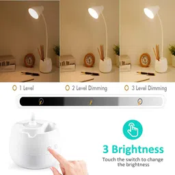 Idoleshop Desk Light With 3 Shades Touch Control Light And Mobile Holder Design With Night Light Study Lamp (5 In One, Round, White, Pack Of 1,Plastic) - Led image 4